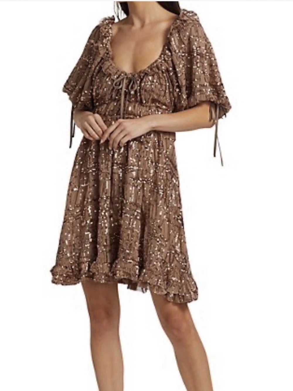 NWT En Saison Brown Sequin Ruffle Mini Dress Size Small